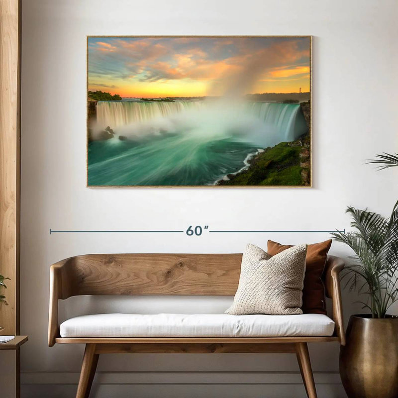 Paysage des chutes du Niagara, Cadre flottant en bois naturel, 46 po x 31 po