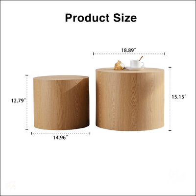 Ensemble de 2 tables basses gigognes, tables rondes en bois pour petits espaces, meubles décoratifs modernes et durables pour le salon et la chambre à coucher