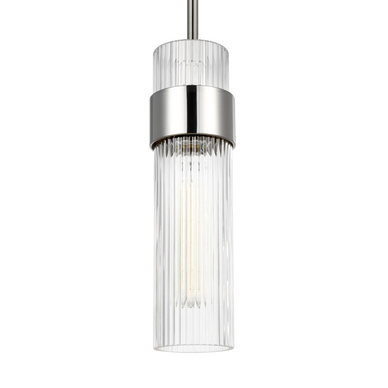 1 - Light Single Pendant, Polished Nickel, 12" H x 3.375" W x 3.375" D