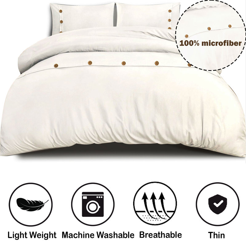 Jeanean Microfiber Solid Colour Duvet Cover with Pillowcases, White, Kingsize