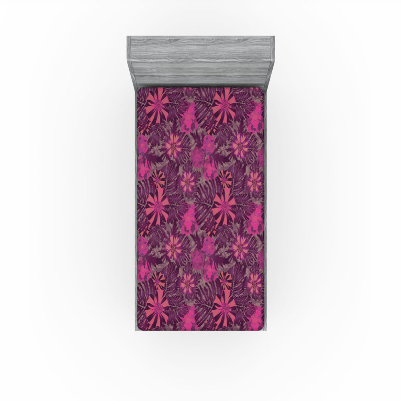 Drap-housse Ambesonne, Drap-housse de taille simple, Magenta et rose séchée / motif floral corail