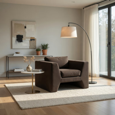 Chaise d'appoint Roe, velours performance, accoudoirs sur rail
