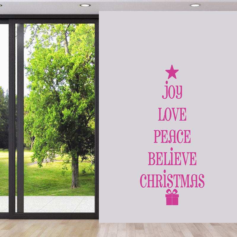 Décalcomanie murale mots d’arbre de noël Bethea, Rose vif