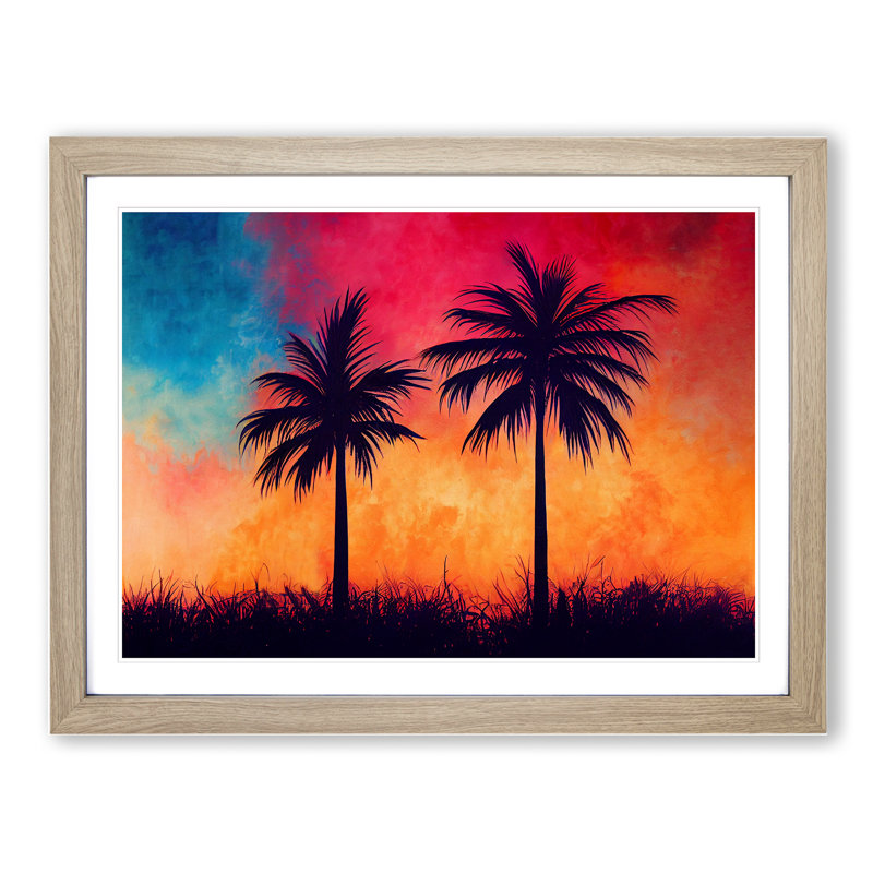 Fearless Palm Trees 1 Piece Single Picture Frame Wall Art, 46cm H x 64cm W x 2cm D, Oak Framed