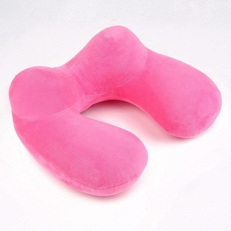 Inflatable Travel Pillow for Airplane Inflatable Neck Pillow for Traveling with Soft Velvet Washable Cover for Sleeping, Airplane,Train, Car, Office, Contoured Eye Masks, Earplugs（Rose red）