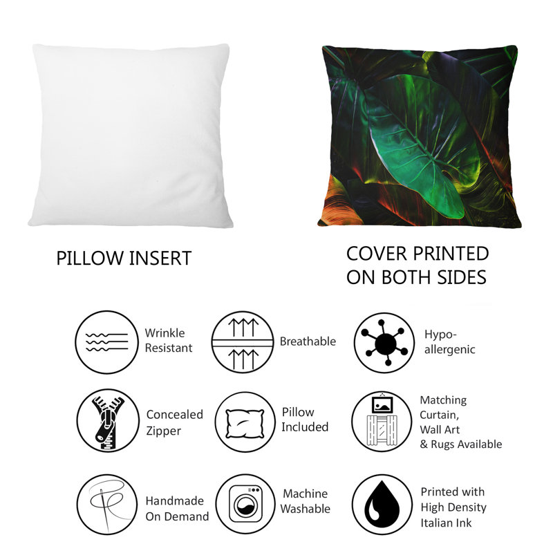 Feuilles tropicales ton sur ton noir - Coussin décoratif imprimé tropical 1