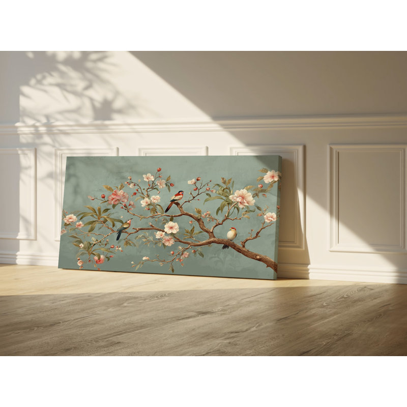 Très grande branche de fleur prête à accrocher, art mural chinois sur toile, H 24 po x l 48 po x P 1,5 po
