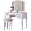 Ensemble de meuble-lavabo contemporain avec miroir pliable, tabouret rembourré et tiroirs de rangement - Finition blanche