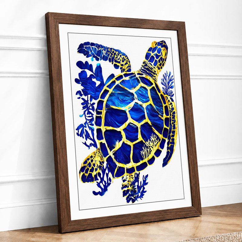 Turtle In Open Water Coastal - Print, A2 - 59.4 x 42.0 cm, Walnut