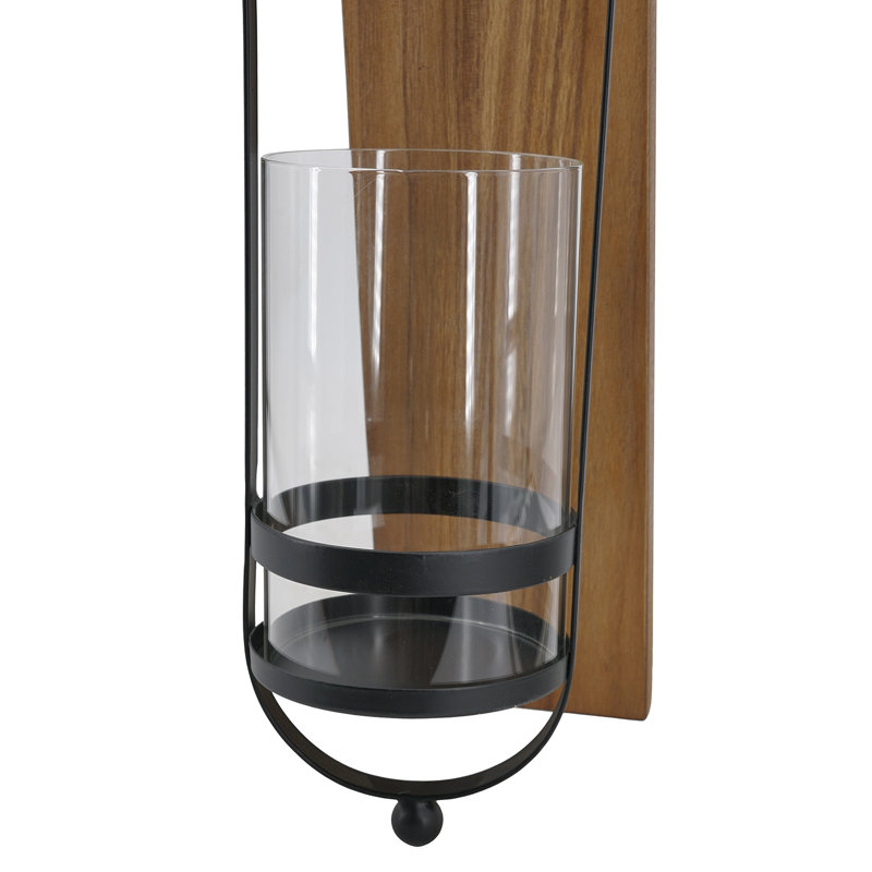 Applique murale industrielle en bois d'acacia avec abat-jour en verre pour salon