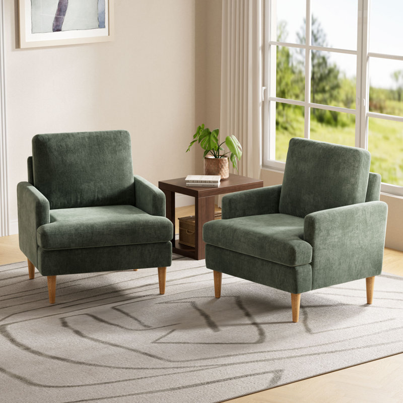 Bedri Armchair With Solid Wood Legs(Set Of 2), Green