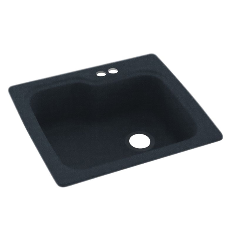 25'' L Mounting / Installation Required Single Bowl Solid Surface Kitchen Sink, 2 Hole 2B, Black Galaxy