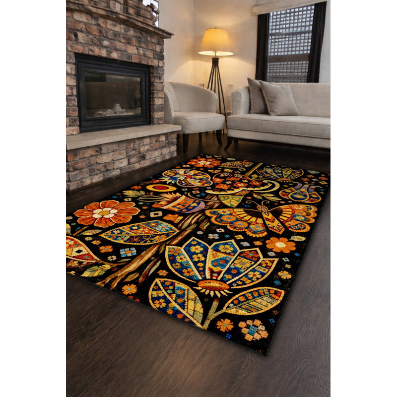 Tapis tissé à motif floral lavable Mosso, 3'3" x 6'7"