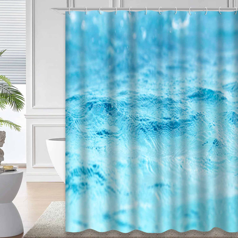 Water Surface Blue Clean Abstract Aqua Backdrop Bright Cool Deep with 12 Hooks, 72" L x 72" W