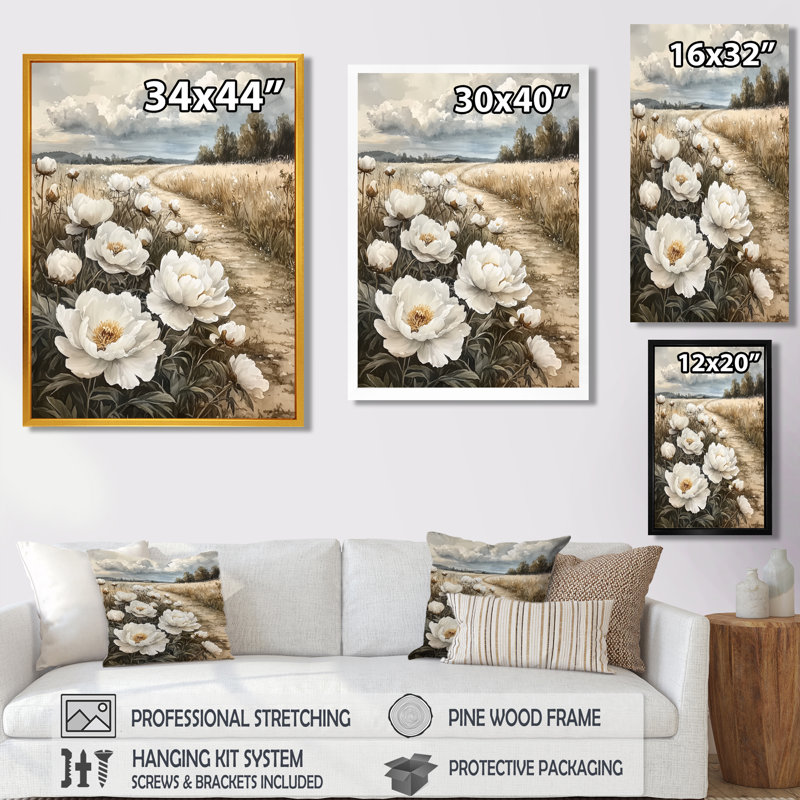 Gladene - impressions sur toile florales, H 32 po x l 16 po, Noir, noir, noir, noir, Reproduction encadrée d'une seule photo