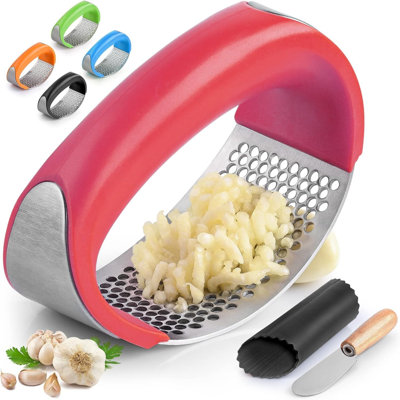 Zulay Kitchen Stainless Steel Garlic Press Rocker Set - Premium Garlic Mincer Garlic Crusher - New Innovative Garlic Crusher With Peeler And Scraper
