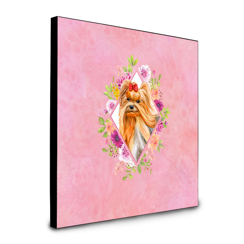 Panneau mural Dollman Flowers, Rose, Yorkshire Terrier brun