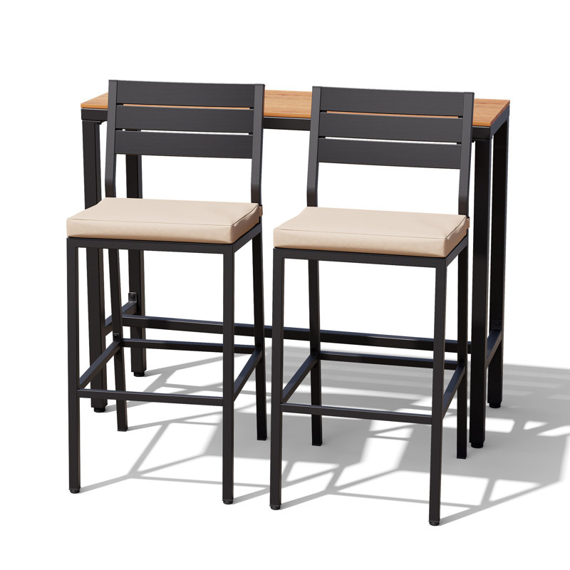 Ensemble de salle à manger pour 2 personnes en métal avec table de bar rectangulaire, coussins inclus, Beige, Brun