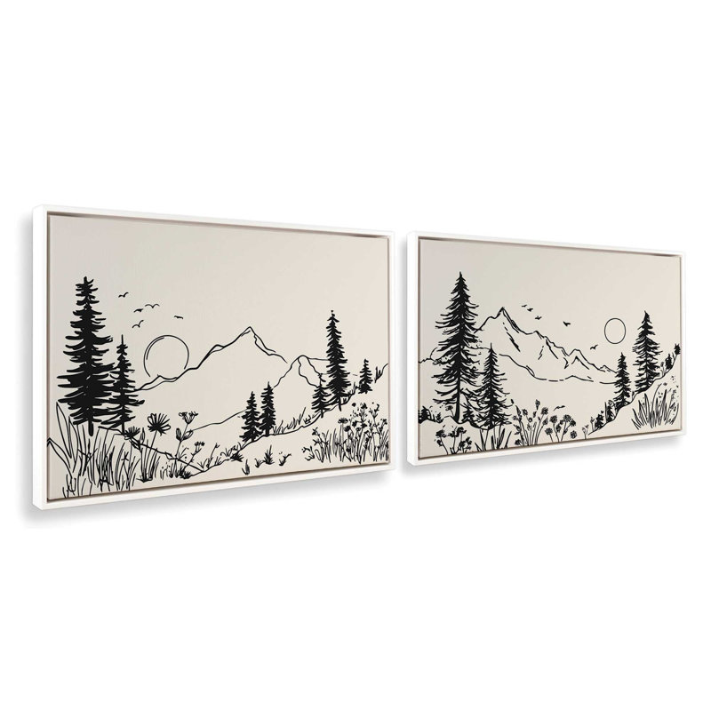 «Whispers of Pines», ensemble de 2 impressions, Cadre flottant blanc opaque, 32 po x 48 po