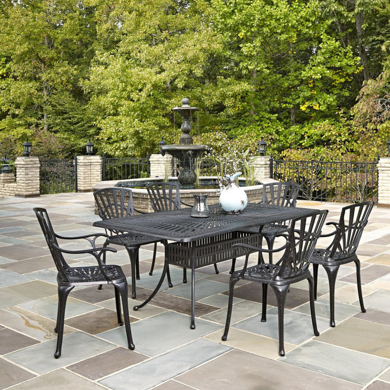 Laux 6 - Person Metal Patio Dining Set with Rectangular Table, Charcoal