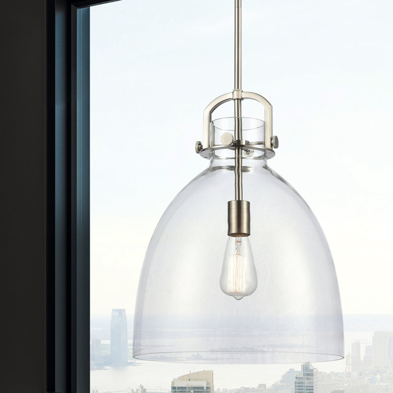 Luminaire suspendu 1 lumière Badillo, Clair, H 18,25 po x l 14 po x P 14 po, Nickel satiné
