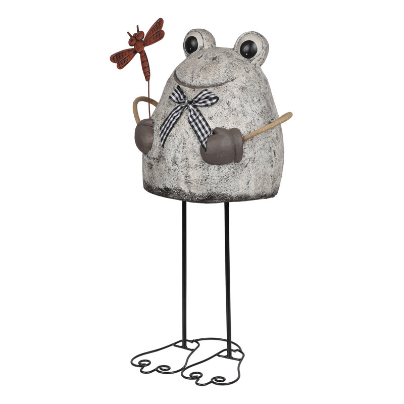 Statue de jardin grenouille 24 "avec libellule H