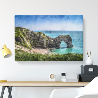 Durdle Door Cliffs In Dorset Painting - Wrapped Canvas