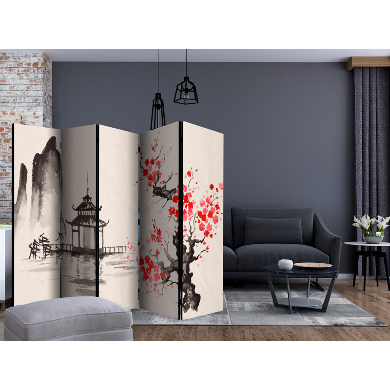 Greogry 225cm W x 172cm H 5 - Panel Solid Wood Folding Room Divider