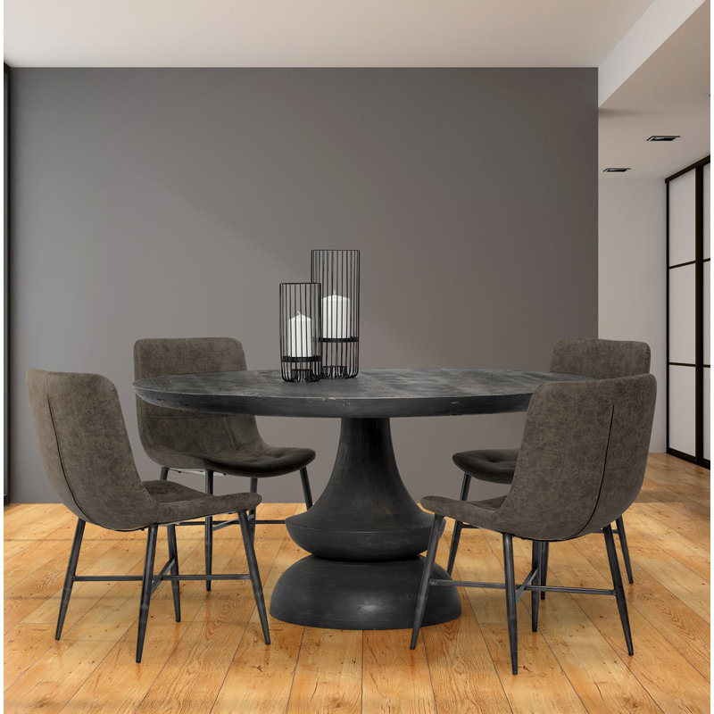Ab Round Solid Wood Dining Table, Charcoal