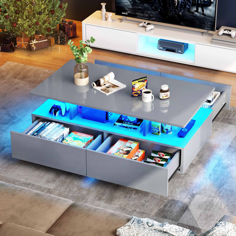 Metro Lane Coffee Table With 4 Drawers, Modern Centre Table, Grey