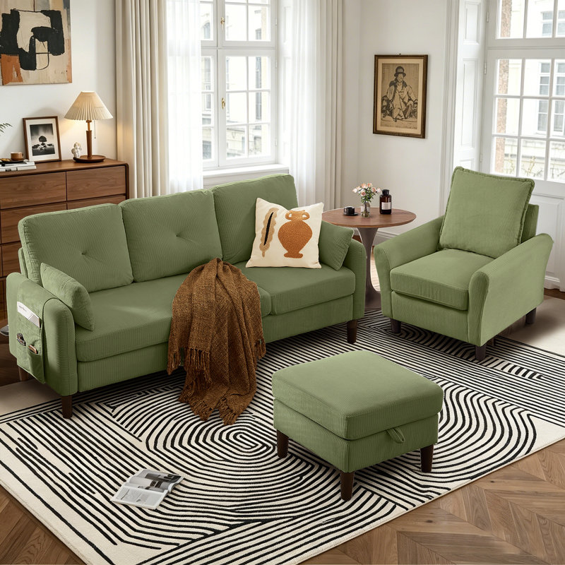 Ensemble de salon 3 pièces Penelera, Mélange de polyester vert