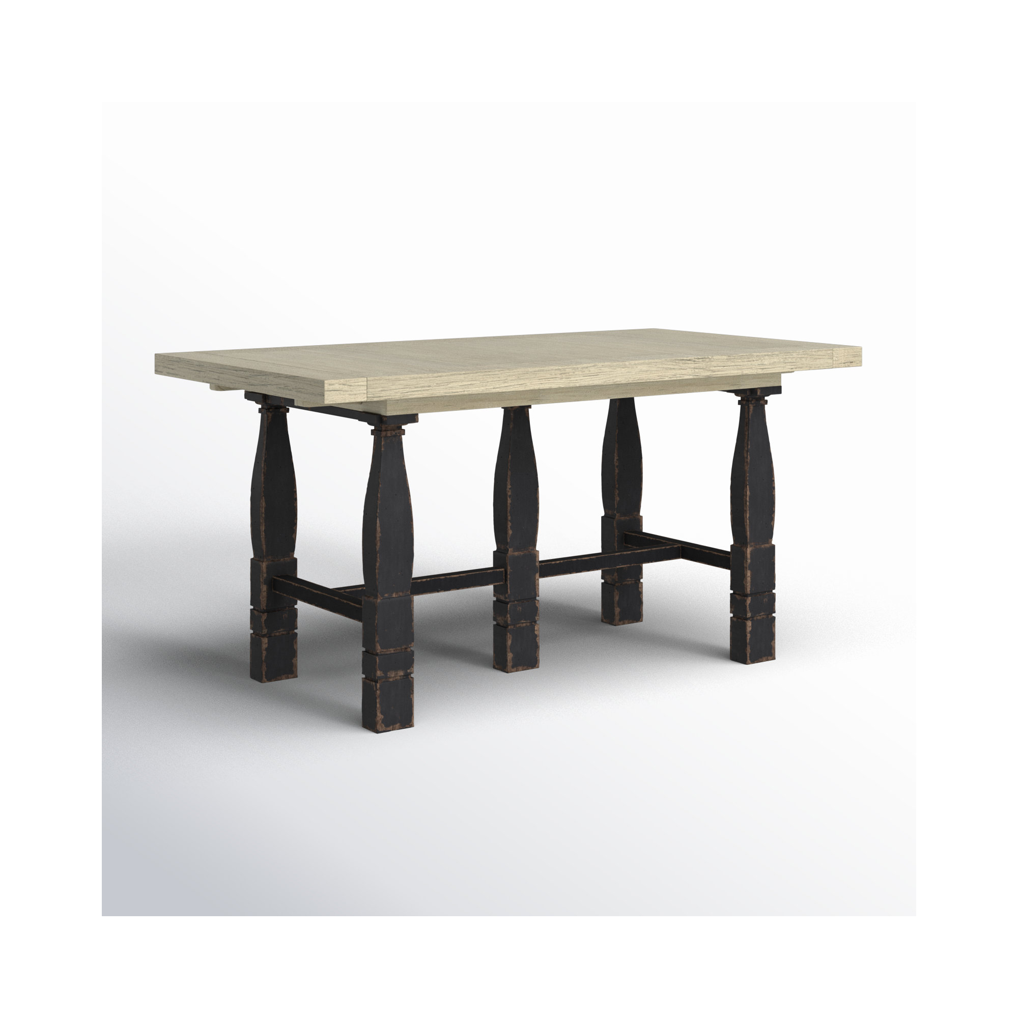CiaoBella Extendable Dining Table, Flaky White Top/Black Base