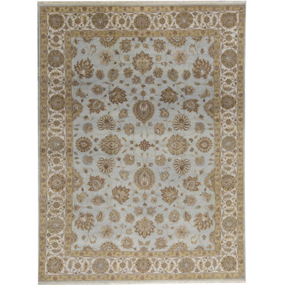 Tapis bleu clair et ivoire noué à la main de haute qualité