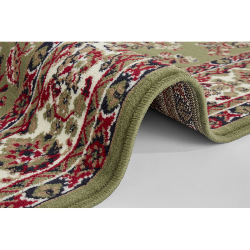 Zabul Tufted Green/Red/Cream Rug, Rectangle 80 x 150cm