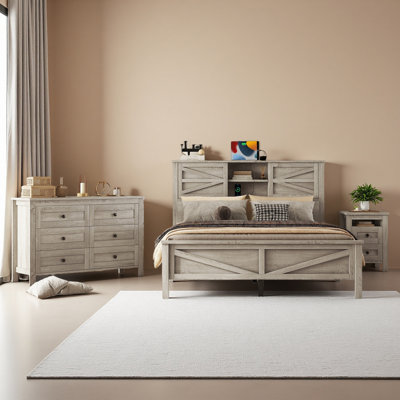 Ensemble de chambre à coucher 3 pièces avec lit plateforme Farmhouse