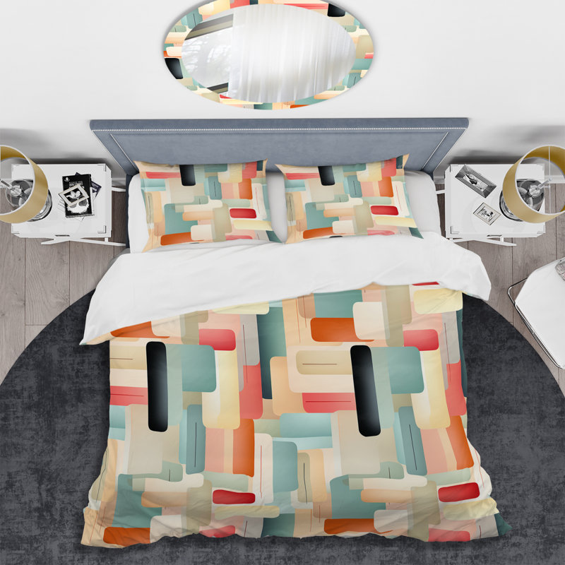 Pastel Harmony II - Ensemble de housse de couette géométrique, Housse de couette pour très grand lit et 2 très