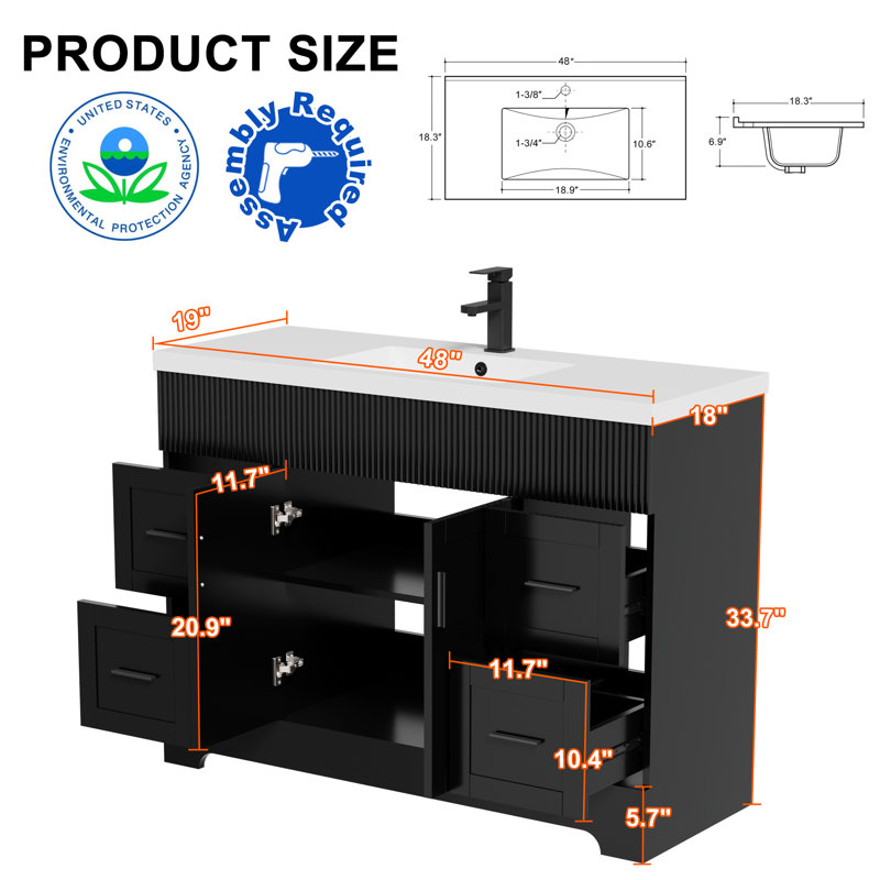 Ensemble de meuble-lavabo simple l 48 po Breonica, Noir