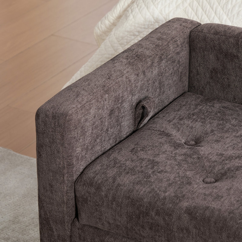 Banc de rangement en chenille avec accoudoirs et 2 traversins, Coffee