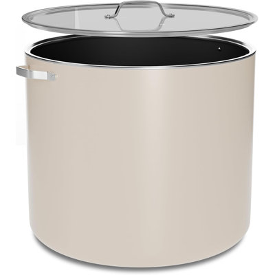 Marmite en aluminium de 16 pintes avec couvercle, revêtement en céramique antiadhésif, sans PTFE et PFAS, allant au four à 500 ° F, poignées en acier inoxydable, couvercle en verre, compatible avec tous les poêles