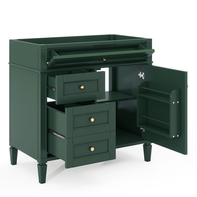 Meuble-lavabo de 36 po sans lavabo supérieur, armoire de rangement moderne avec 2 tiroirs et un tiroir basculant, structure en bois massif (n'inclut pas le lavabo)