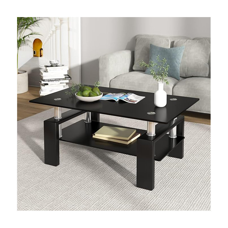 Table basse rectangulaire en verre noir