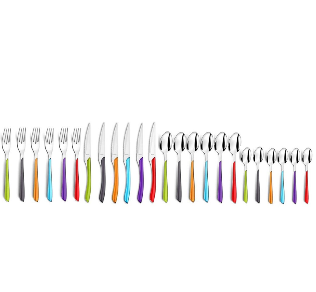 Amefa 18/0 Stainless Steel ECLAT Kaleidoscope Cutlery Set 24 Pieces for 6 People Multicoloured