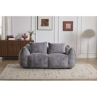 Grey Oversized Bean Bag For Adults, Cozy Reading Chair With High - Density Shredded Filling, Fits Multiple Spaces Ultra Soft , 2 Seat Couch Ergonomic Design, Suitable Relaxing At Home