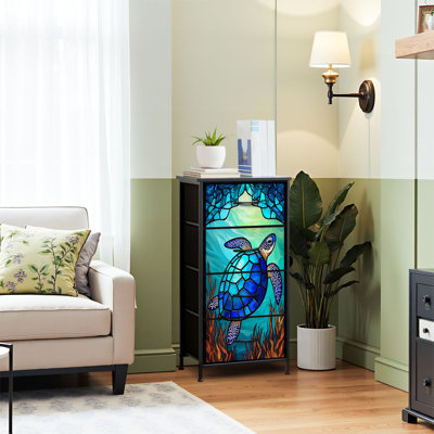 Dresser for Bedroom Dresser for Closet Blue Sea Turtle Swimming Among Vibrant Coral Reef Dressers & Chests of Drawers Fabric Closet Organizers and Storage with 4 Drawers Storage Bins