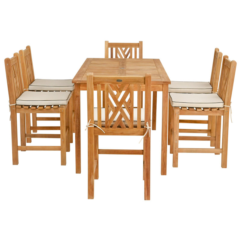 Outdoor 7 - Piece Teak Dining Set with Cushions
