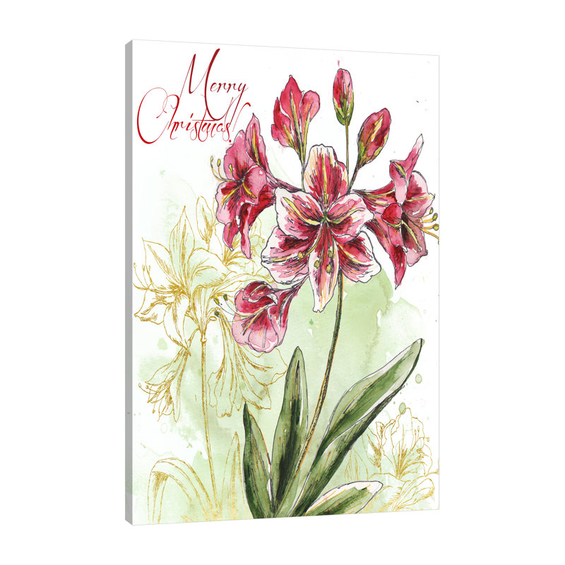 Christmas Amarillys With Gold II - Wrapped Canvas Painting, 40.6 cm H x 30.5 cm W