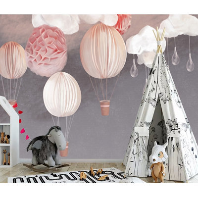Papier peint amovible en papier avec montgolfières et lanternes pour enfants