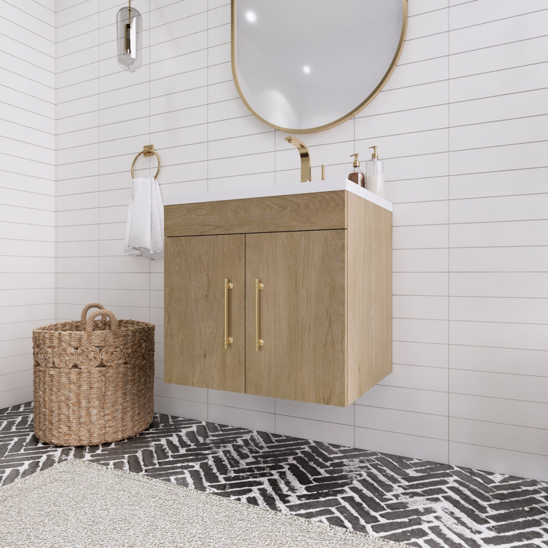 Tojuana 23.62'' Single Bathroom Vanity with Acrylic Top, White Oak