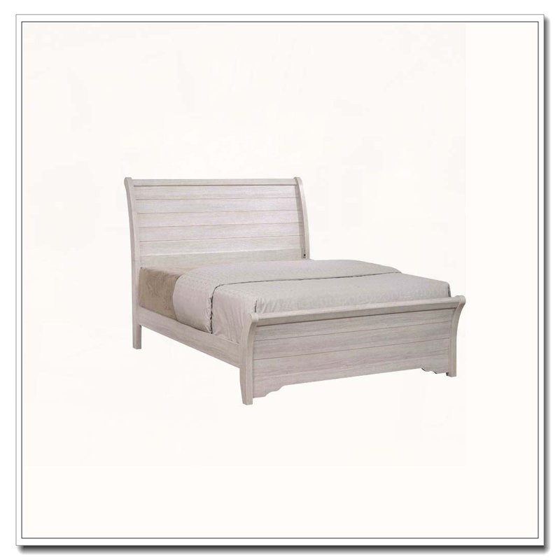 Lit plateforme Rustic Wood, Blanc cassé / gris