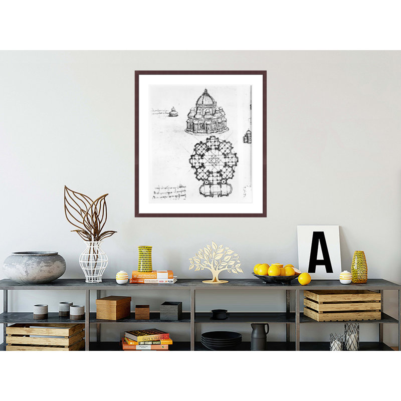 Détail d'une église à  plan central de Léonard de Vinci - Reproduction giclée encadrée, H 37,32 po x l 33,5 po